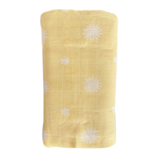 Bamboo + Cotton Muslin Swaddle Wrap - Lemon - Daisy Print banner