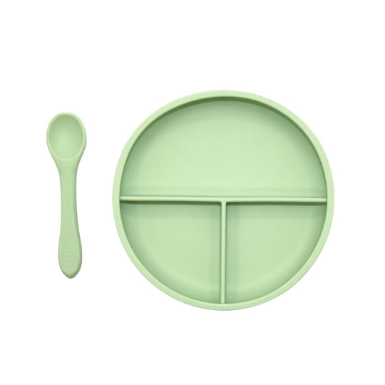 Suction Divider Plate & Spoon Set - Mint banner