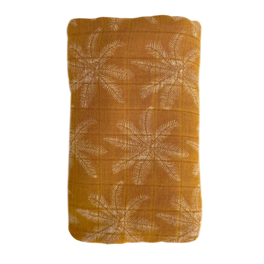 Bamboo + Cotton Muslin Swaddle Wrap - Ginger - Palm Print banner