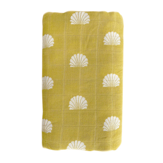 Bamboo + Cotton Muslin Swaddle Wrap - Pear - Shell Print banner