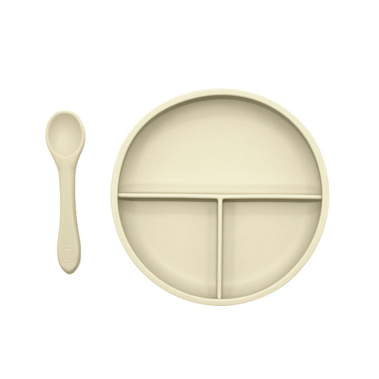 Suction Divider Plate & Spoon Set - Coconut banner